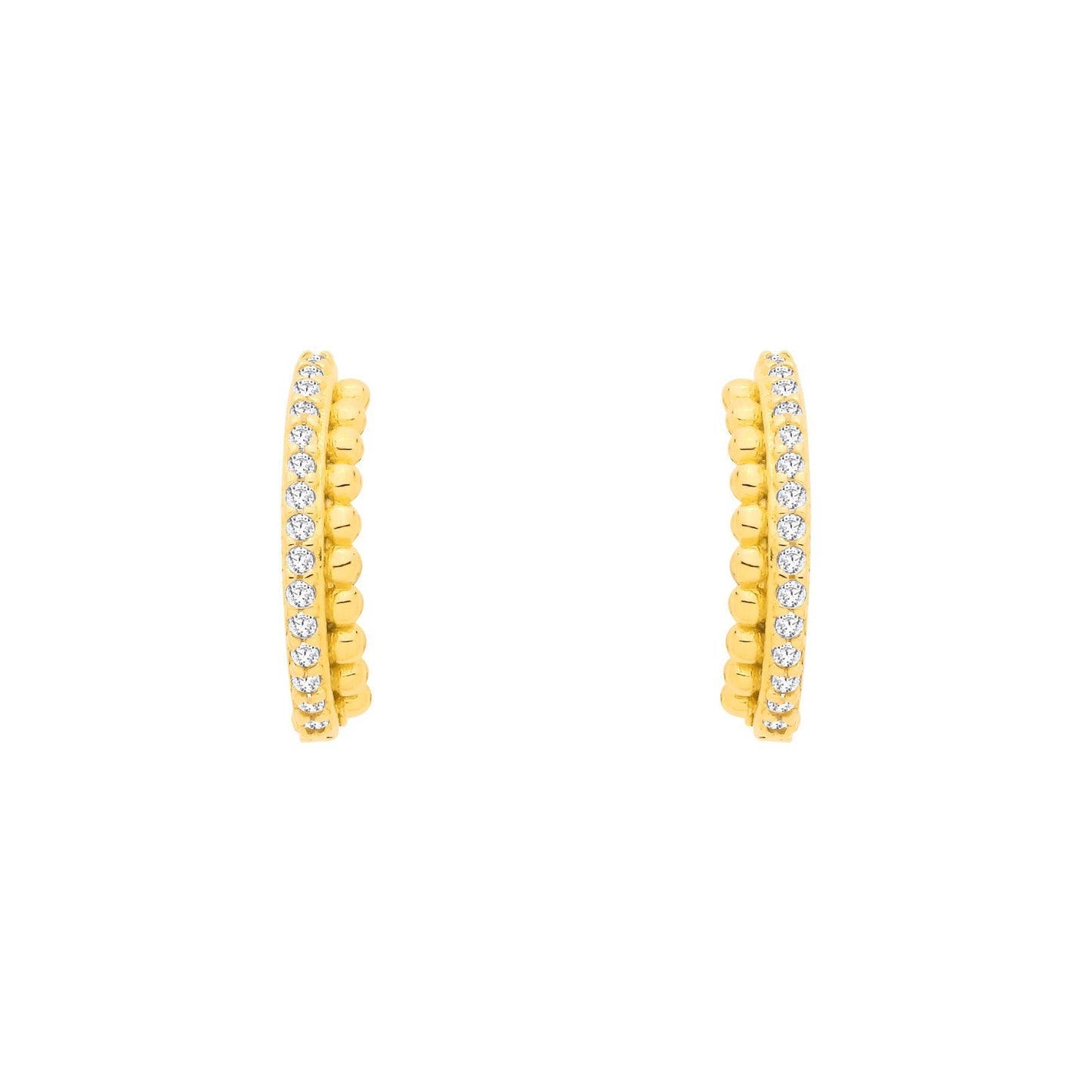 Gilded Silver  CZ Beaded Eternity Huggie Hoop Earrings - EAG1366