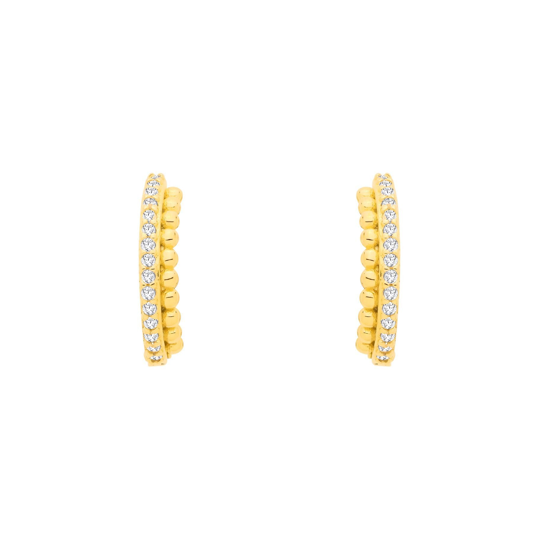 Gilded Silver  CZ Beaded Eternity Huggie Hoop Earrings - EAG1366