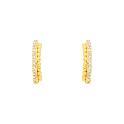 Gilded Silver  CZ Beaded Eternity Huggie Hoop Earrings - EAG1366