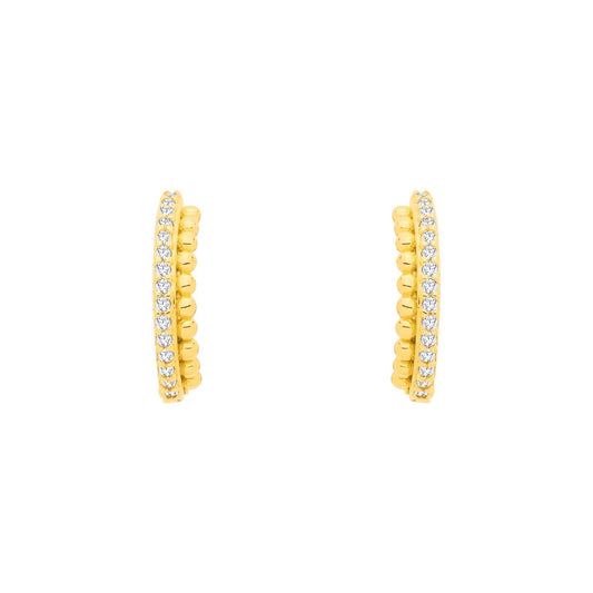 Gilded Silver  CZ Beaded Eternity Huggie Hoop Earrings - EAG1366