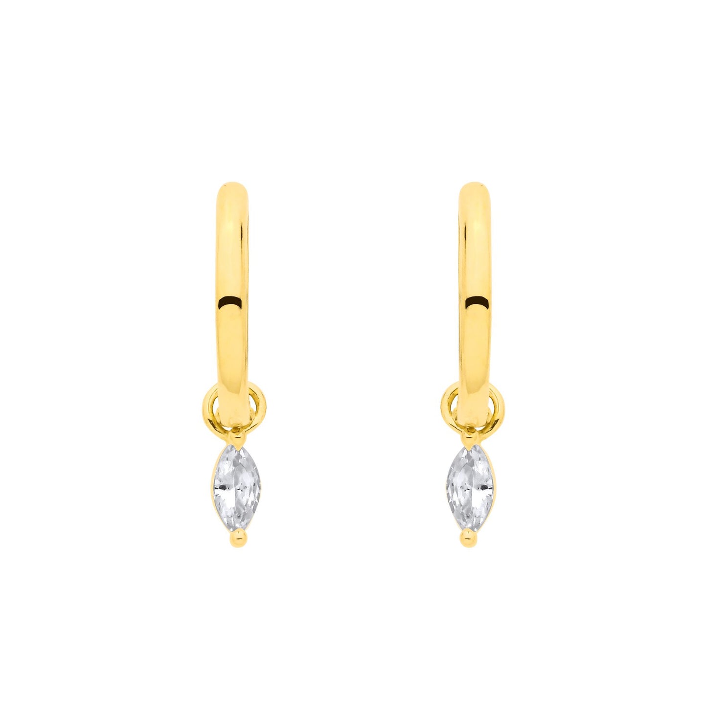 18K Gold Plated Sterling Silver Dangling CZ Hoop Earrings - EAG1367