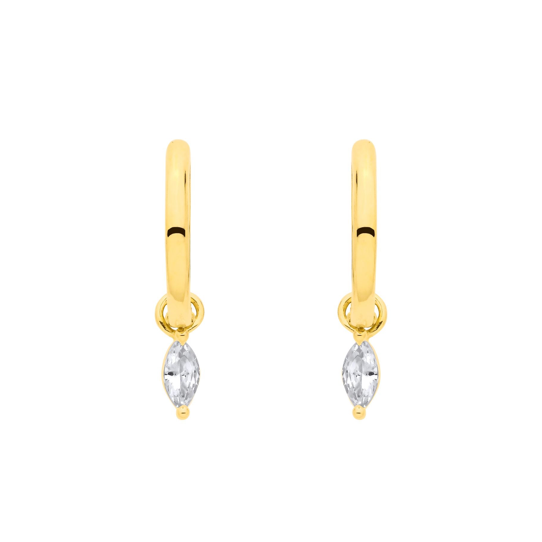 18K Gold Plated Sterling Silver Dangling CZ Hoop Earrings - EAG1367