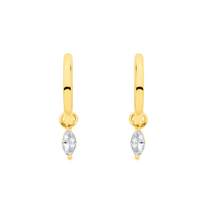 18K Gold Plated Sterling Silver Dangling CZ Hoop Earrings - EAG1367