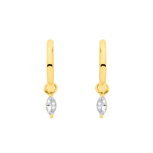 18K Gold Plated Sterling Silver Dangling CZ Hoop Earrings - EAG1367