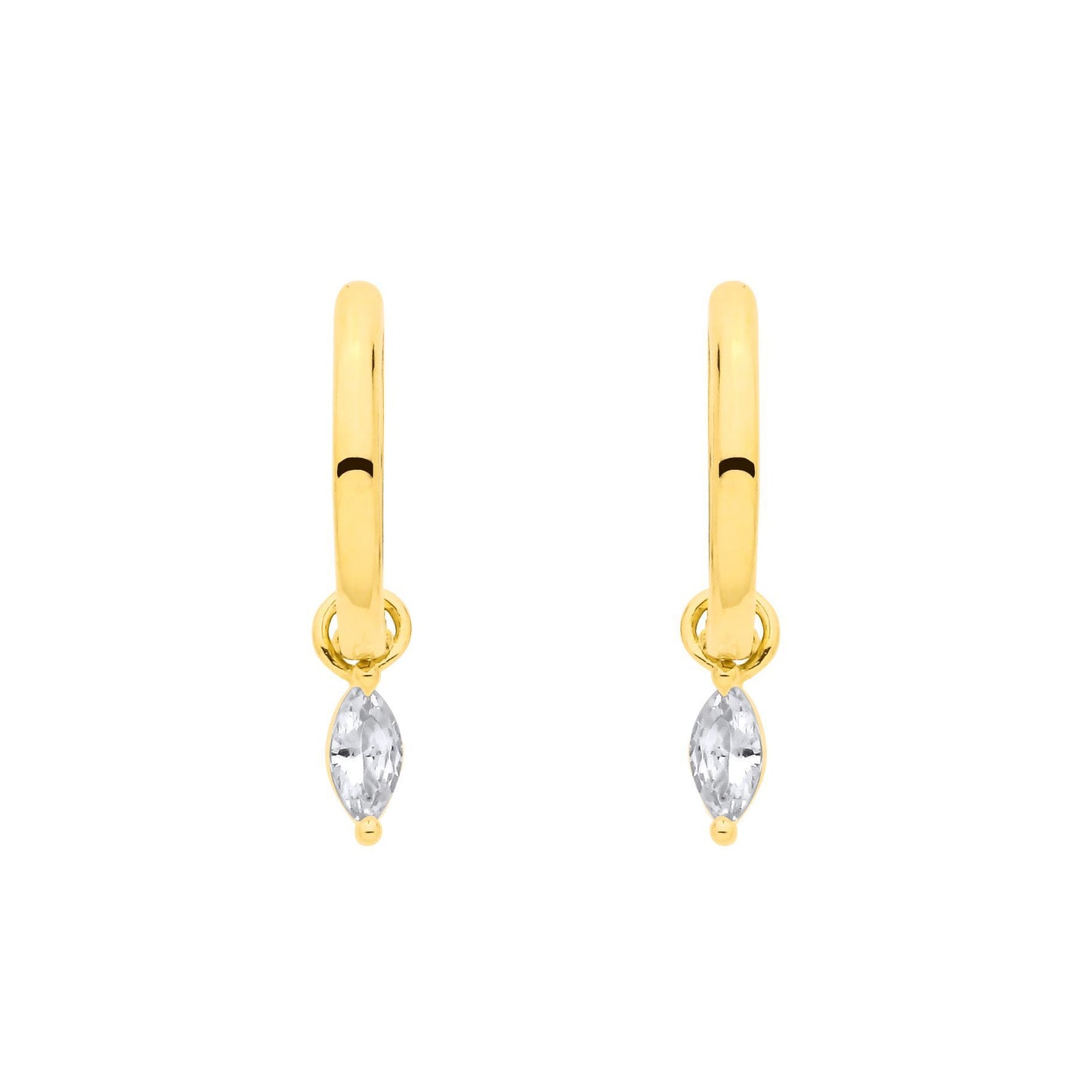 Gold-plated Silver  Marquise CZ Charm Huggie Hoop Drop Earrings - EAG1367