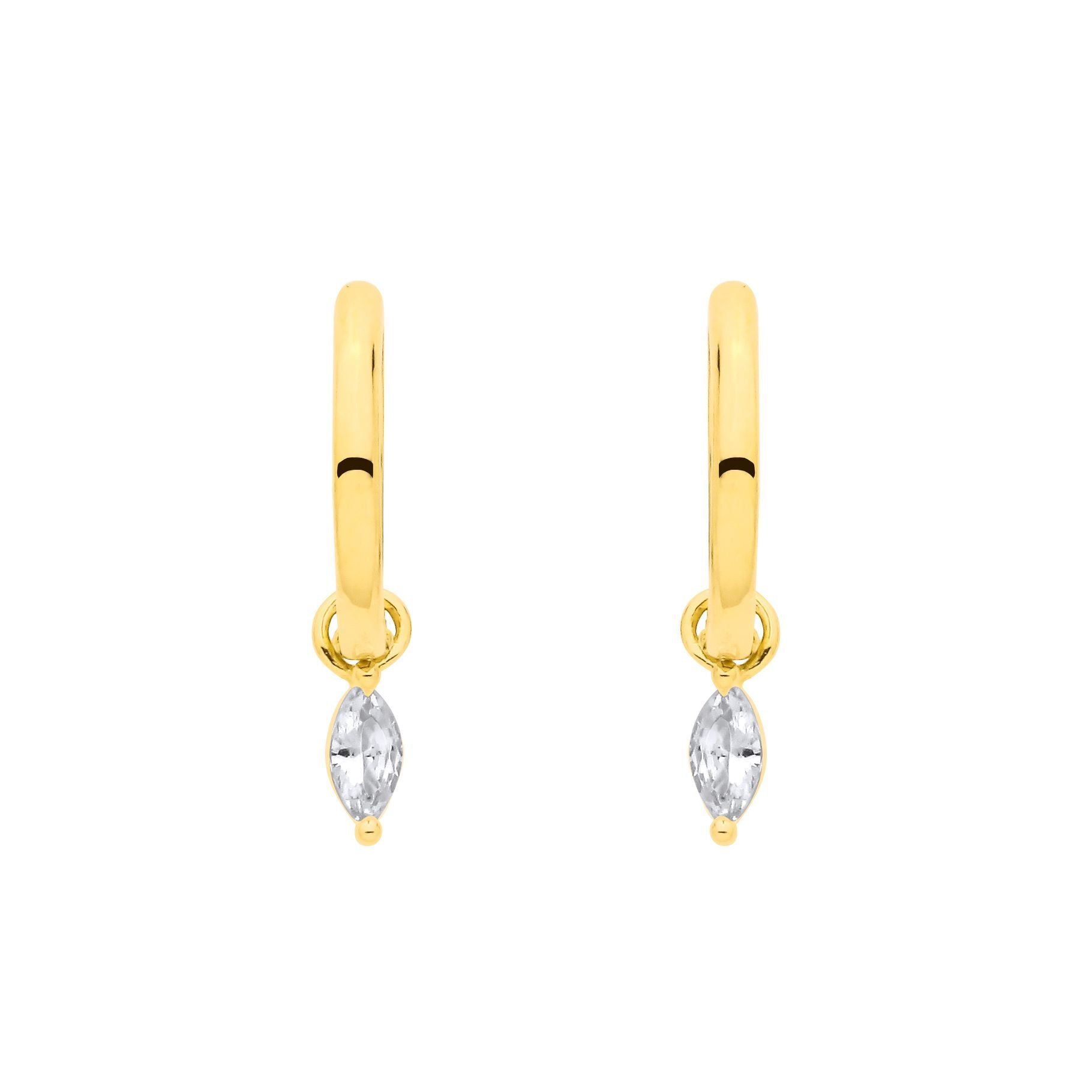 Gold-plated Silver  Marquise CZ Charm Huggie Hoop Drop Earrings - EAG1367