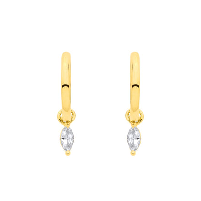 Gold-plated Silver  Marquise CZ Charm Huggie Hoop Drop Earrings - EAG1367