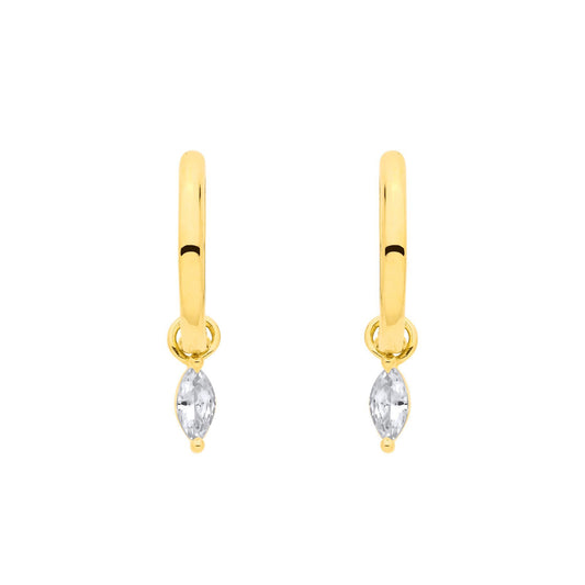 Gold-plated Silver  Marquise CZ Charm Huggie Hoop Drop Earrings - EAG1367