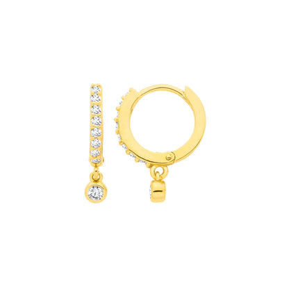 Gold-plated Silver  CZ Charm Eternity Huggie Hoop Drop Earrings - EAG1368