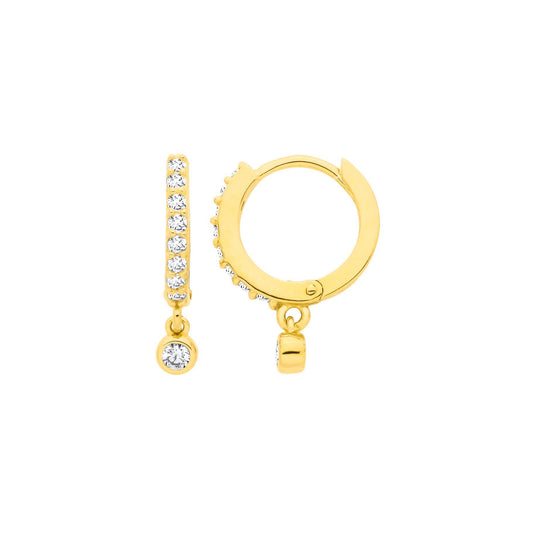 Gold-plated Silver  CZ Charm Eternity Huggie Hoop Drop Earrings - EAG1368
