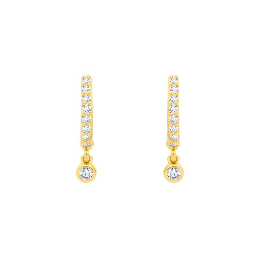 Gold-plated Silver  CZ Charm Eternity Huggie Hoop Drop Earrings - EAG1368