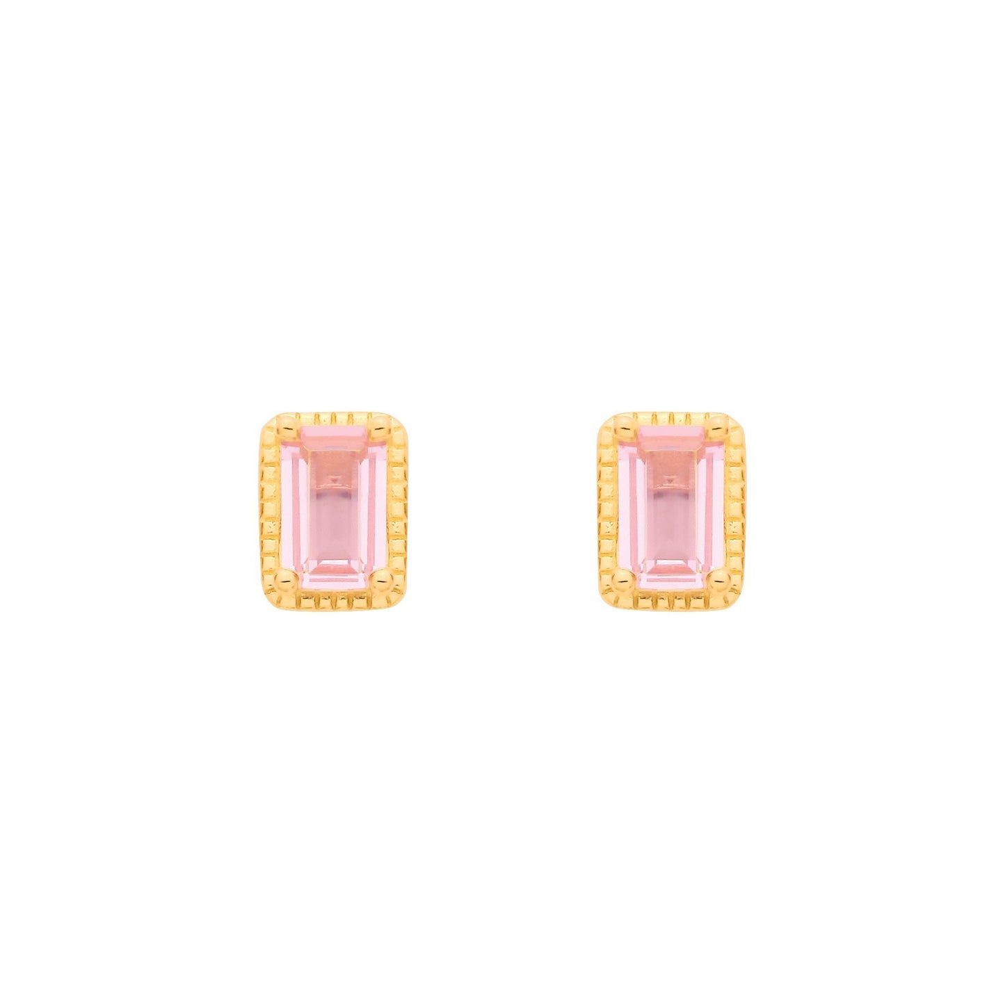 Gold-plated Silver  Pink CZ Beaded Pink Pool Oblong Drop Earrings - EAG1369