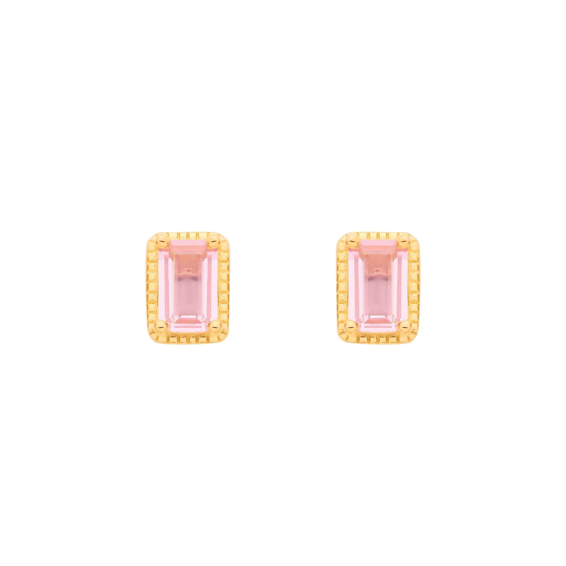 Gold-plated Silver  Pink CZ Beaded Pink Pool Oblong Drop Earrings - EAG1369