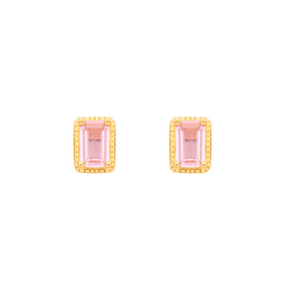 Gold-plated Silver  Pink CZ Beaded Pink Pool Oblong Drop Earrings - EAG1369
