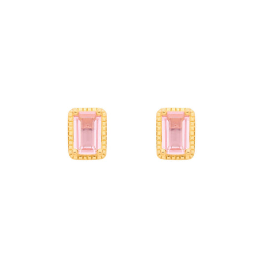 Gold-plated Silver  Pink CZ Beaded Pink Pool Oblong Drop Earrings - EAG1369