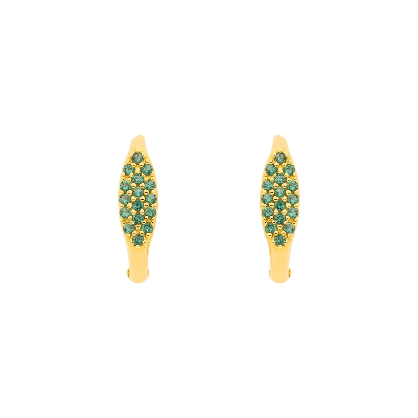 Gilded Silver  Green CZ Pave Peapod Surfboard Hoop Earrings - EAG1370