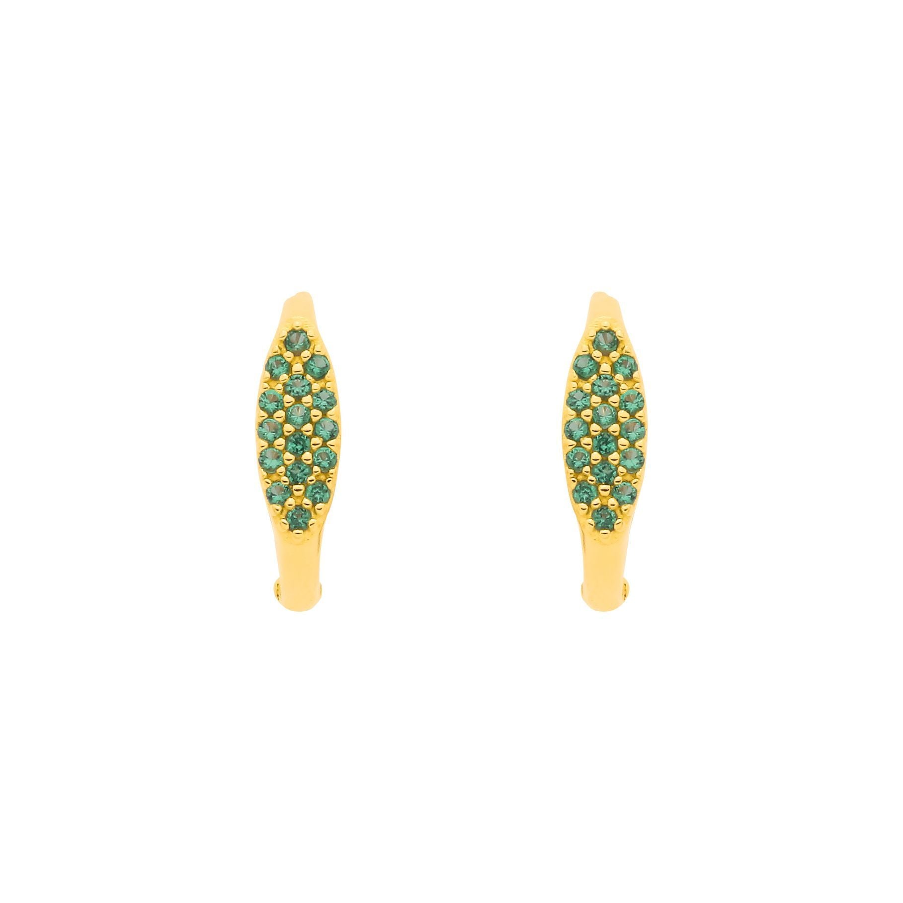 Gilded Silver  Green CZ Pave Peapod Surfboard Hoop Earrings - EAG1370