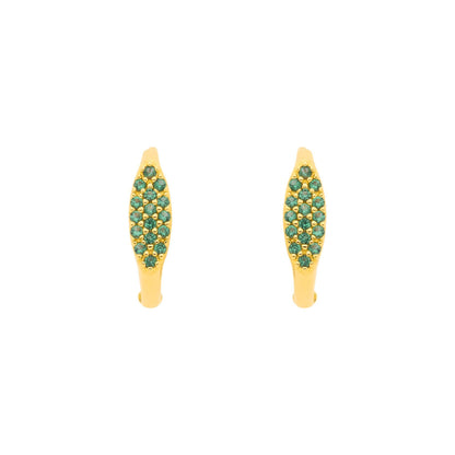 Gilded Silver  Green CZ Pave Peapod Surfboard Hoop Earrings - EAG1370