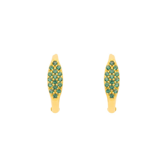 Gilded Silver  Green CZ Pave Peapod Surfboard Hoop Earrings - EAG1370