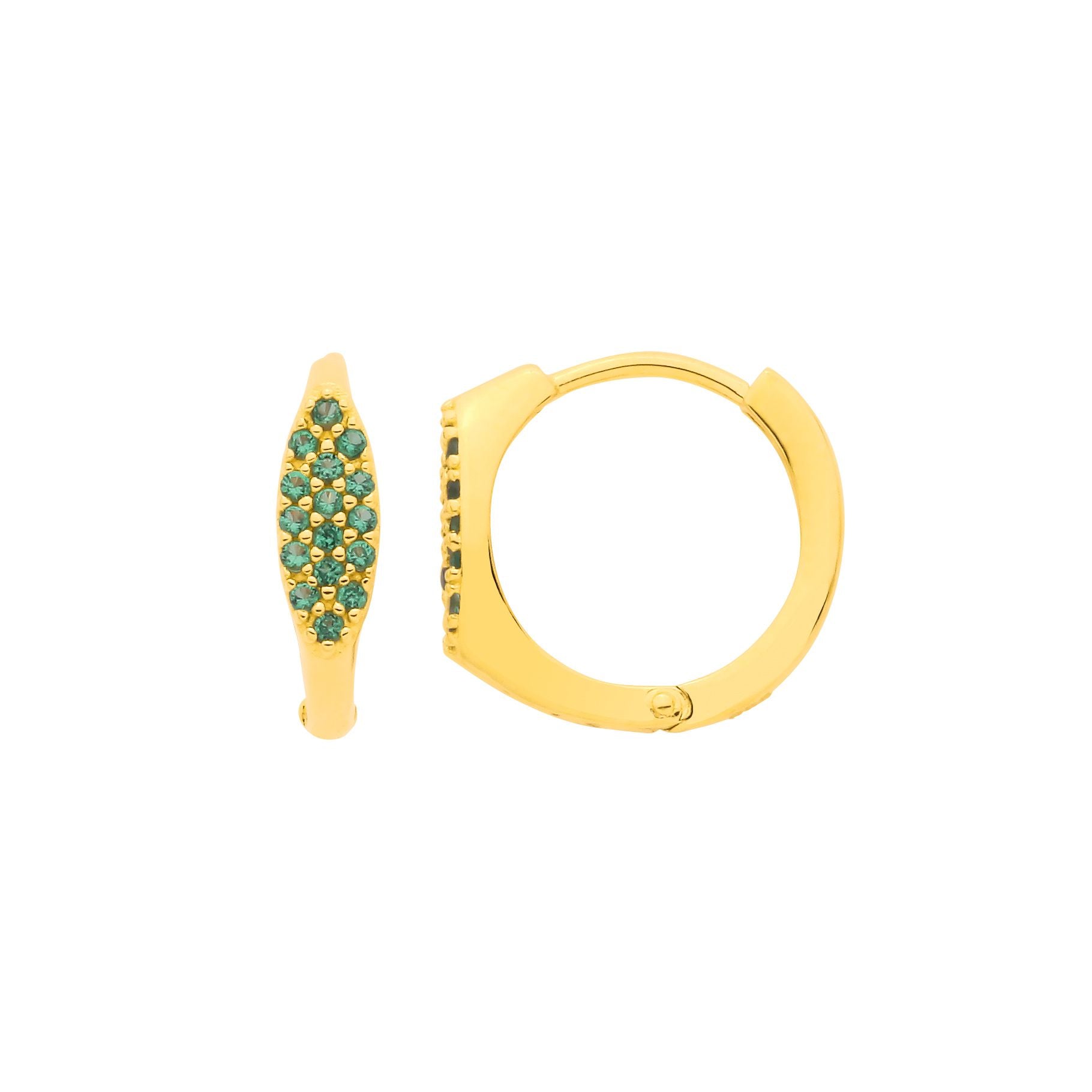 18K Gold Plated Silver Emerald CZ Oval Huggie Hoop Earrings - EAG1370