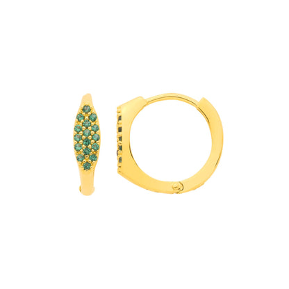 18K Gold Plated Silver Emerald CZ Oval Huggie Hoop Earrings - EAG1370