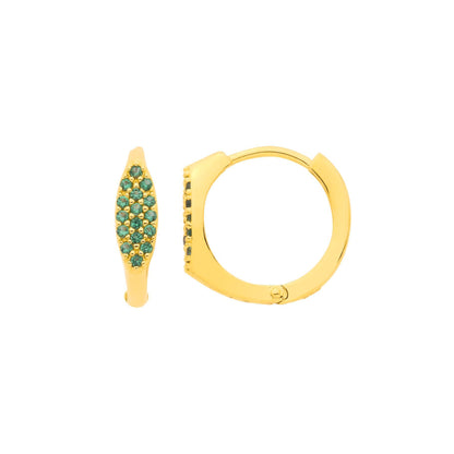 Gilded Silver  Green CZ Pave Peapod Surfboard Hoop Earrings - EAG1370