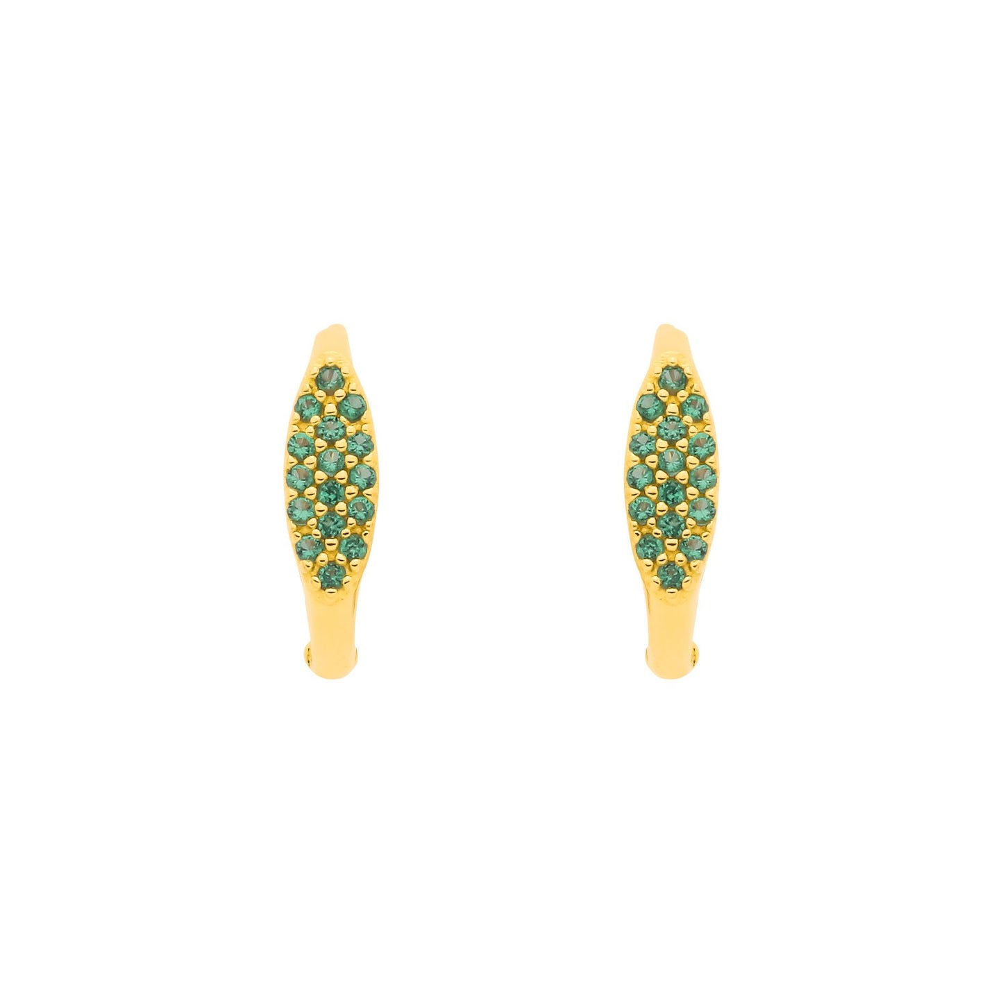 18K Gold Plated Silver Emerald CZ Oval Huggie Hoop Earrings - EAG1370
