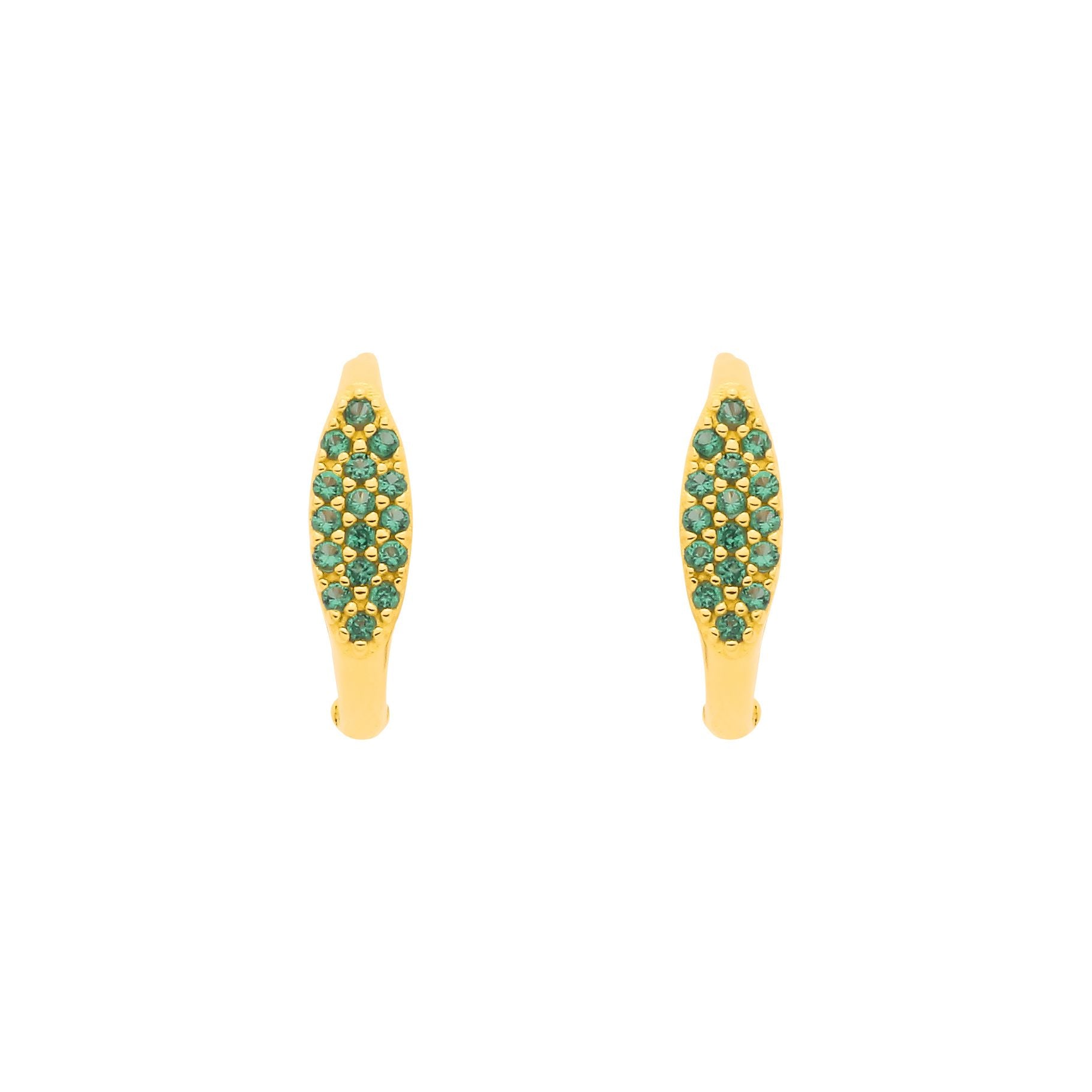 18K Gold Plated Silver Emerald CZ Oval Huggie Hoop Earrings - EAG1370