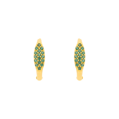18K Gold Plated Silver Emerald CZ Oval Huggie Hoop Earrings - EAG1370