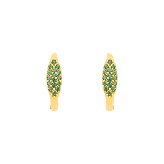 18K Gold Plated Silver Emerald CZ Oval Huggie Hoop Earrings - EAG1370