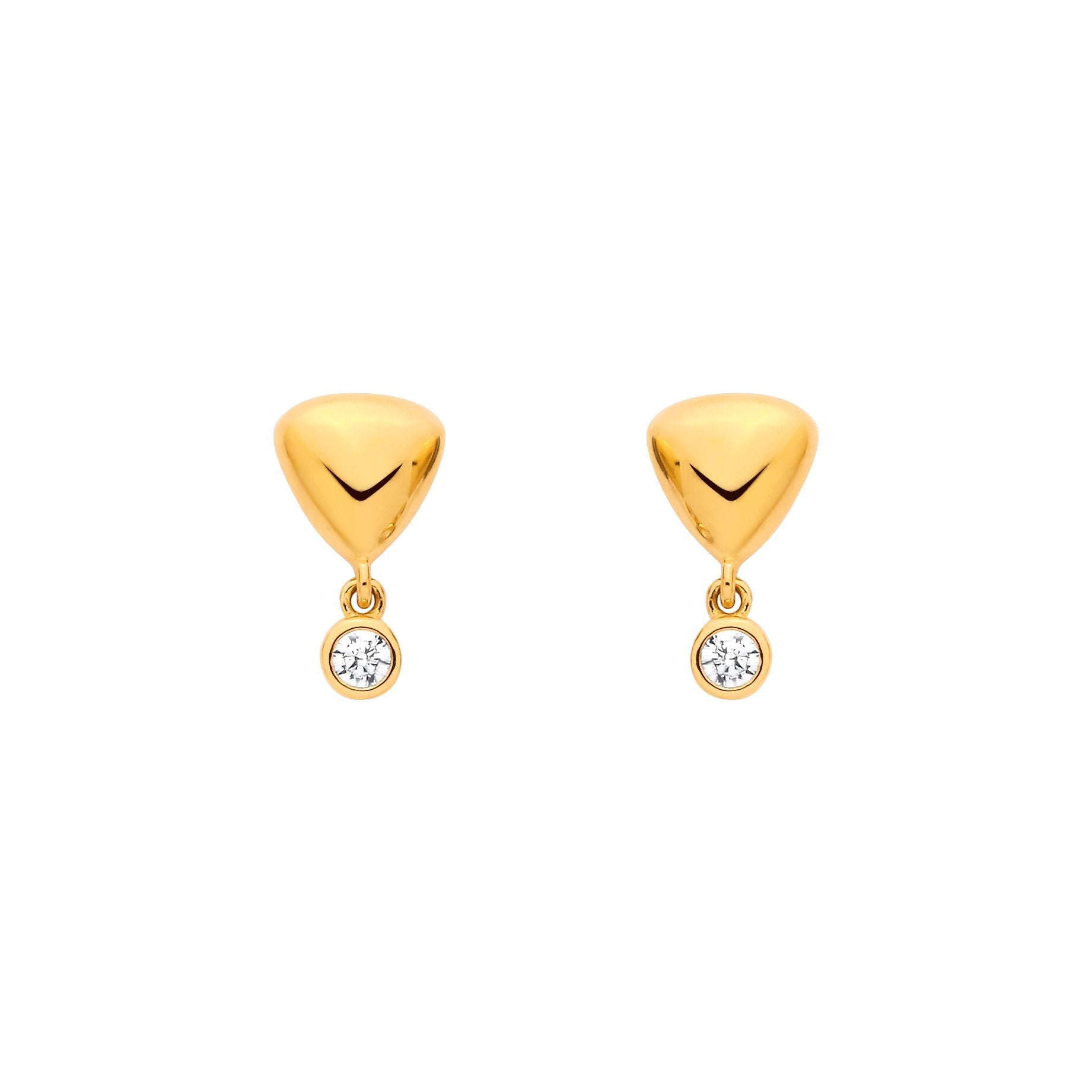 18K Gold Plated Sterling Silver CZ & Puffed Heart Stud Earrings - EAG1371