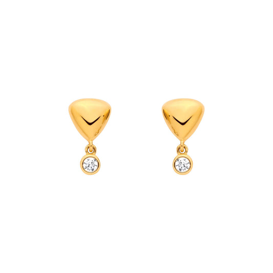 18K Gold Plated Sterling Silver CZ & Puffed Heart Stud Earrings - EAG1371
