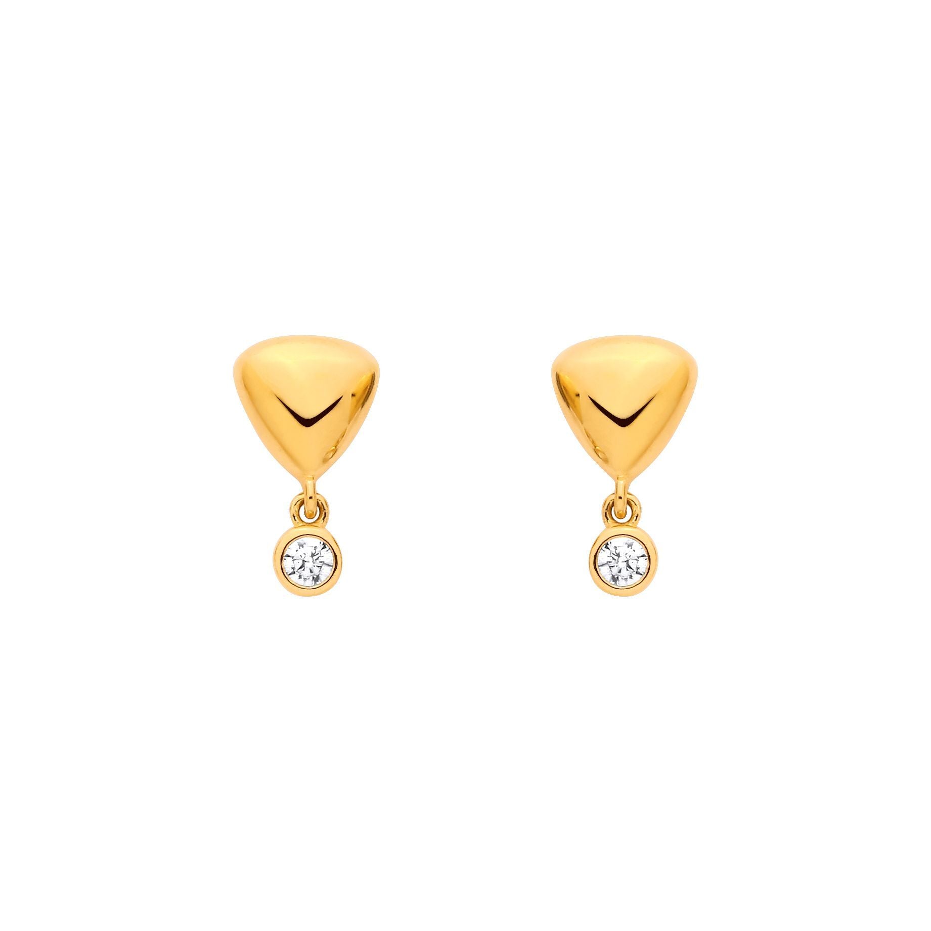 Gold-plated Silver  CZ Donut Bubble Puffed Plectrum Drop Earrings - EAG1371