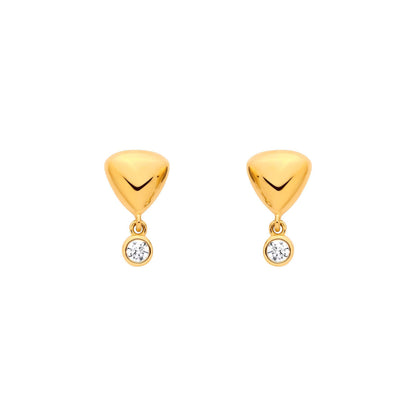 Gold-plated Silver  CZ Donut Bubble Puffed Plectrum Drop Earrings - EAG1371