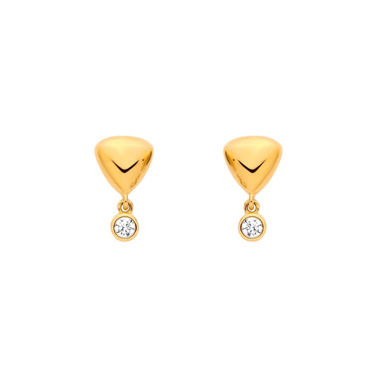 Gold-plated Silver  CZ Donut Bubble Puffed Plectrum Drop Earrings - EAG1371