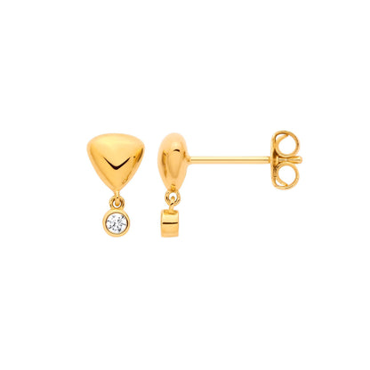 Gold-plated Silver  CZ Donut Bubble Puffed Plectrum Drop Earrings - EAG1371
