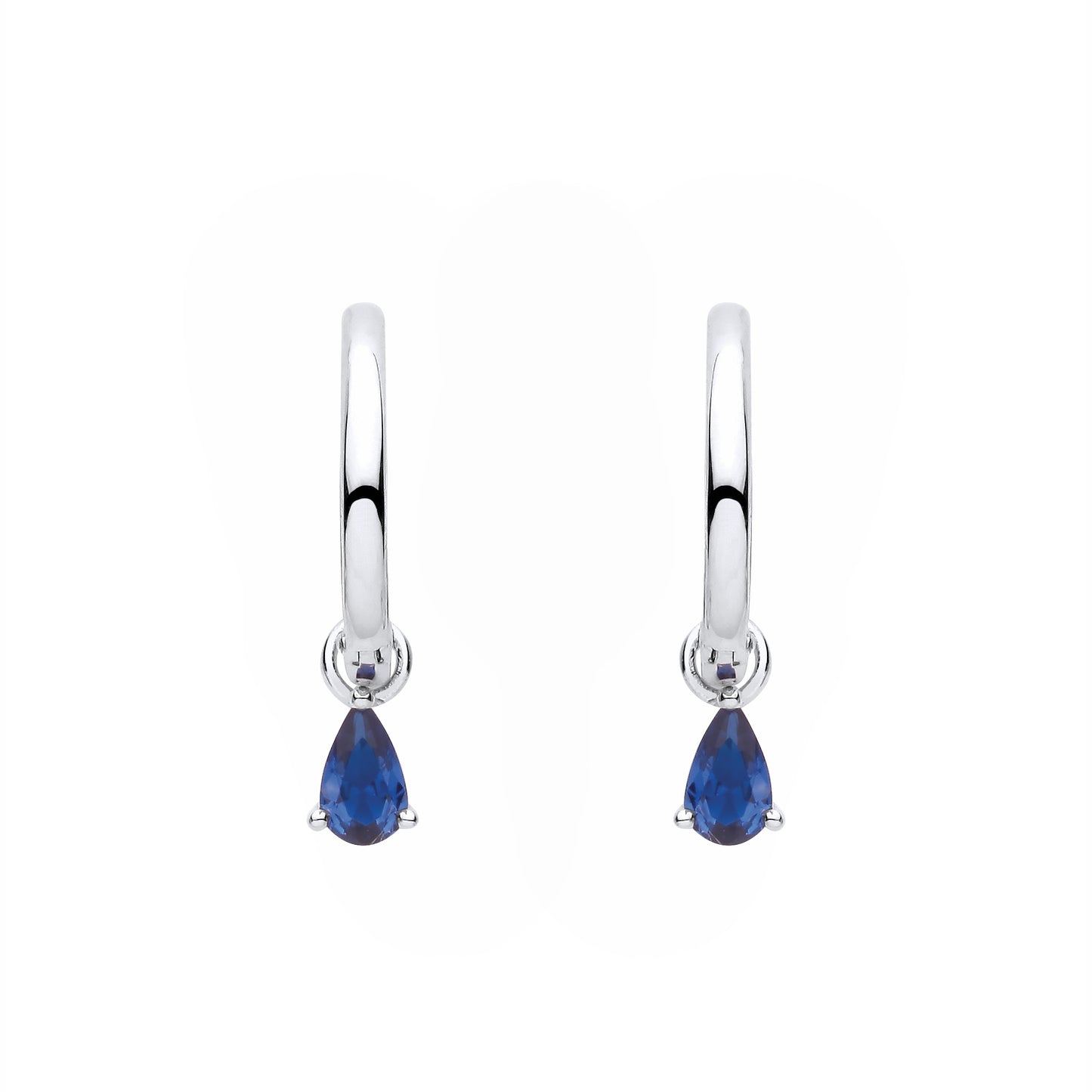 Silver  Blue Pear CZ Dangling Raindrop Huggie Hoop Drop Earrings - EAG1372