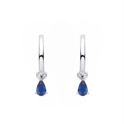 Silver  Blue Pear CZ Dangling Raindrop Huggie Hoop Drop Earrings - EAG1372