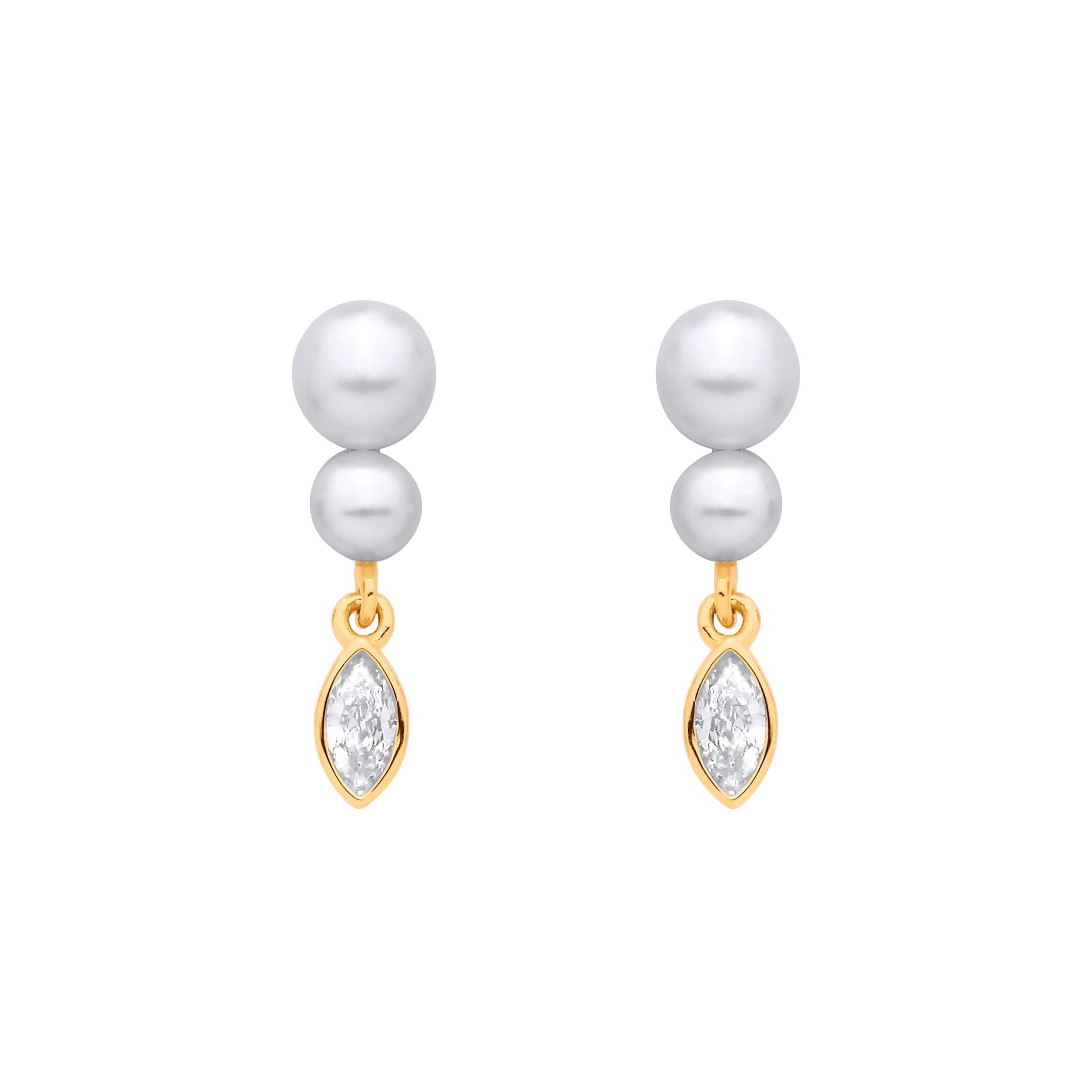 18K Gold Plated Sterling Silver CZ & Fresh Water Pearl 3.5-4mm Drop Earrings - EAG1374
