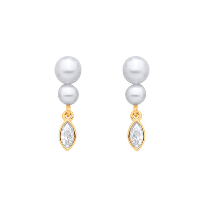 18K Gold Plated Sterling Silver CZ & Fresh Water Pearl 3.5-4mm Drop Earrings - EAG1374