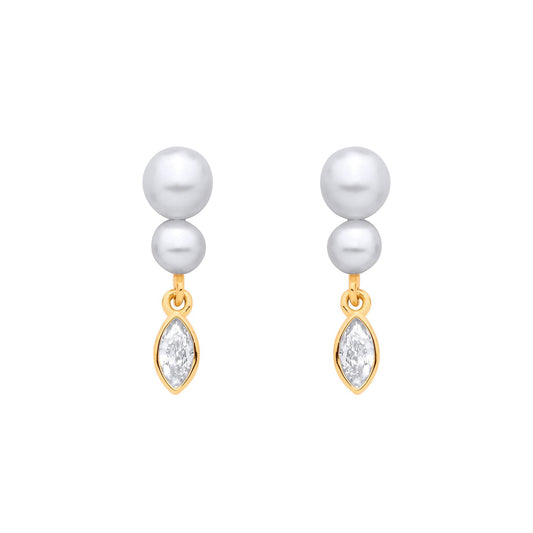 18K Gold Plated Sterling Silver CZ & Fresh Water Pearl 3.5-4mm Drop Earrings - EAG1374