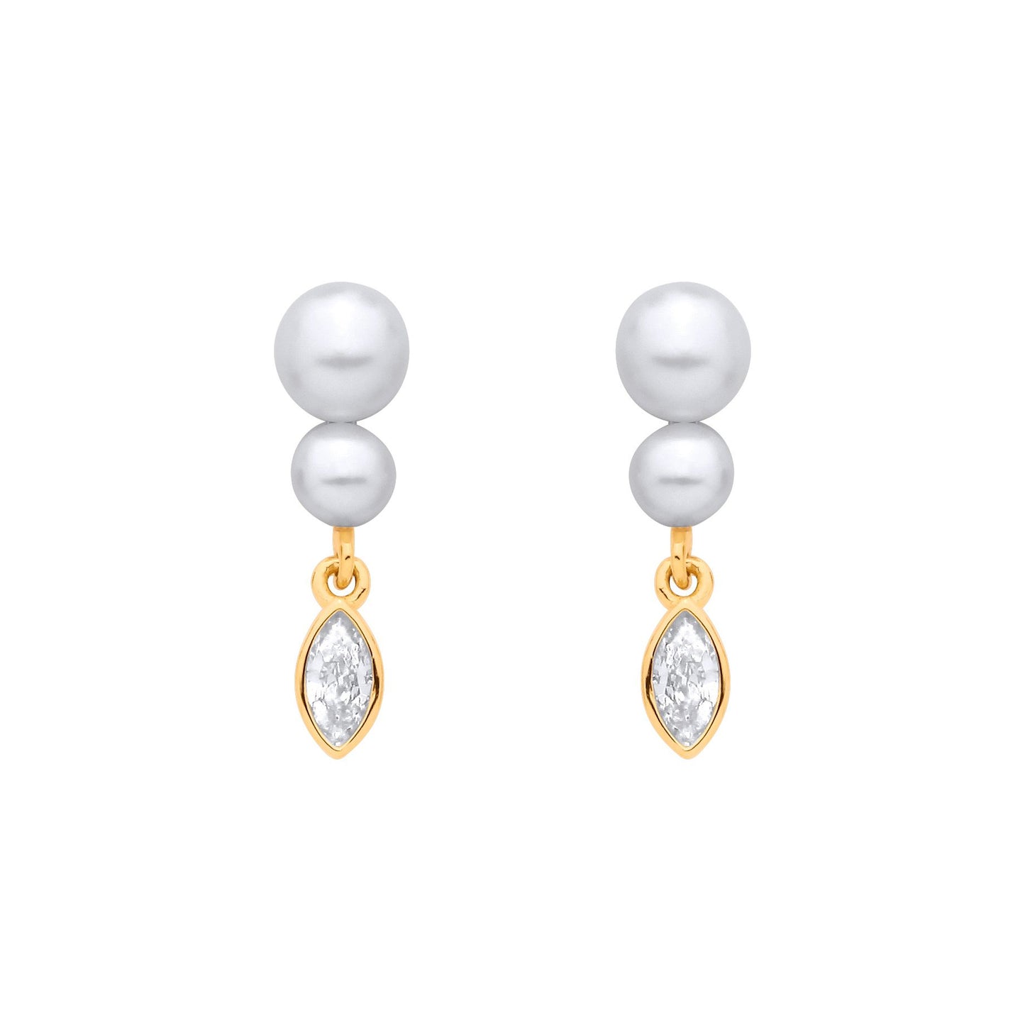 18K Gold Plated Silver CZ Fresh Water Pearl 3.5-4mm Drop Earrings - EAG1374