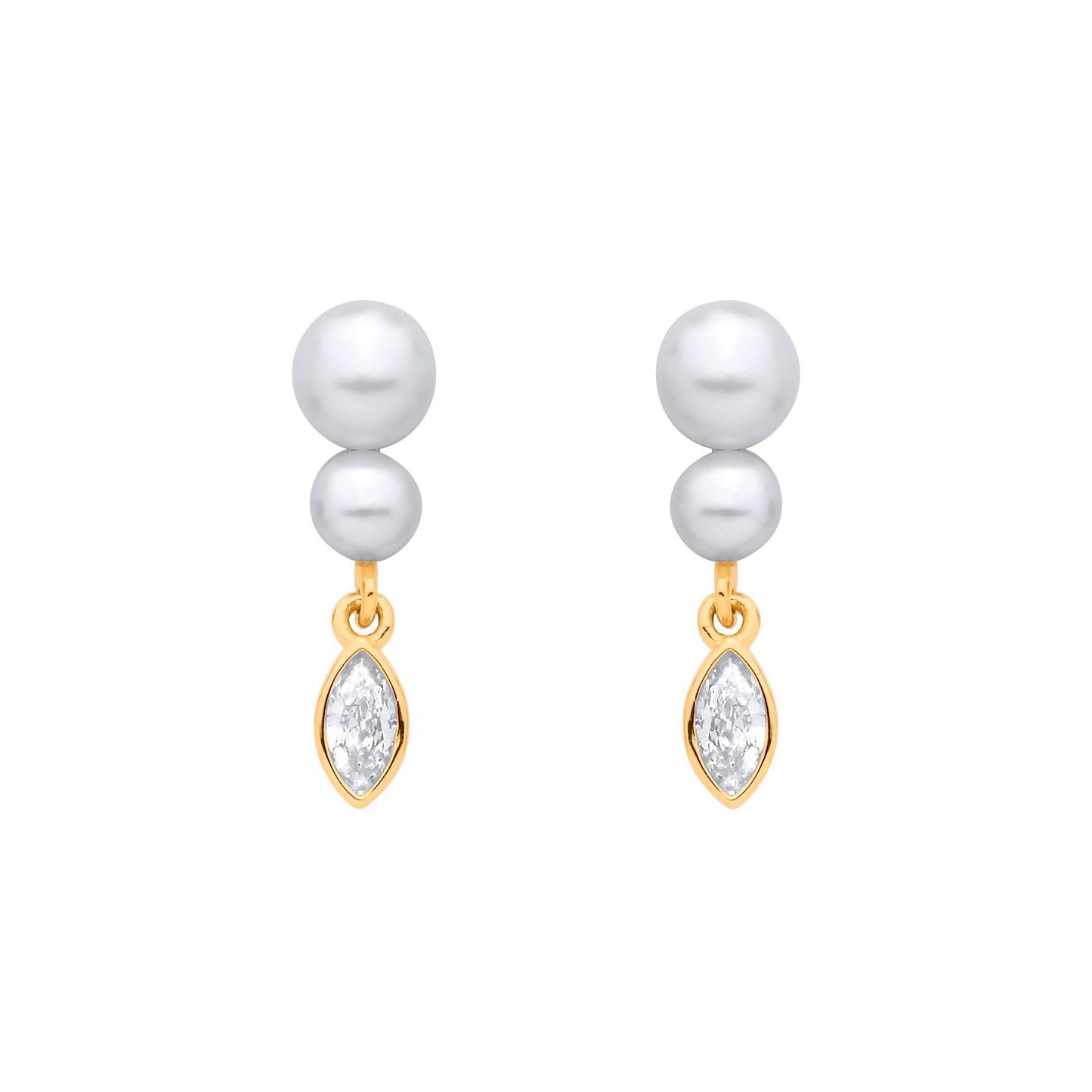 Gold-plated Silver  Pearl CZ Flaming Snowman Drop Earrings - EAG1374