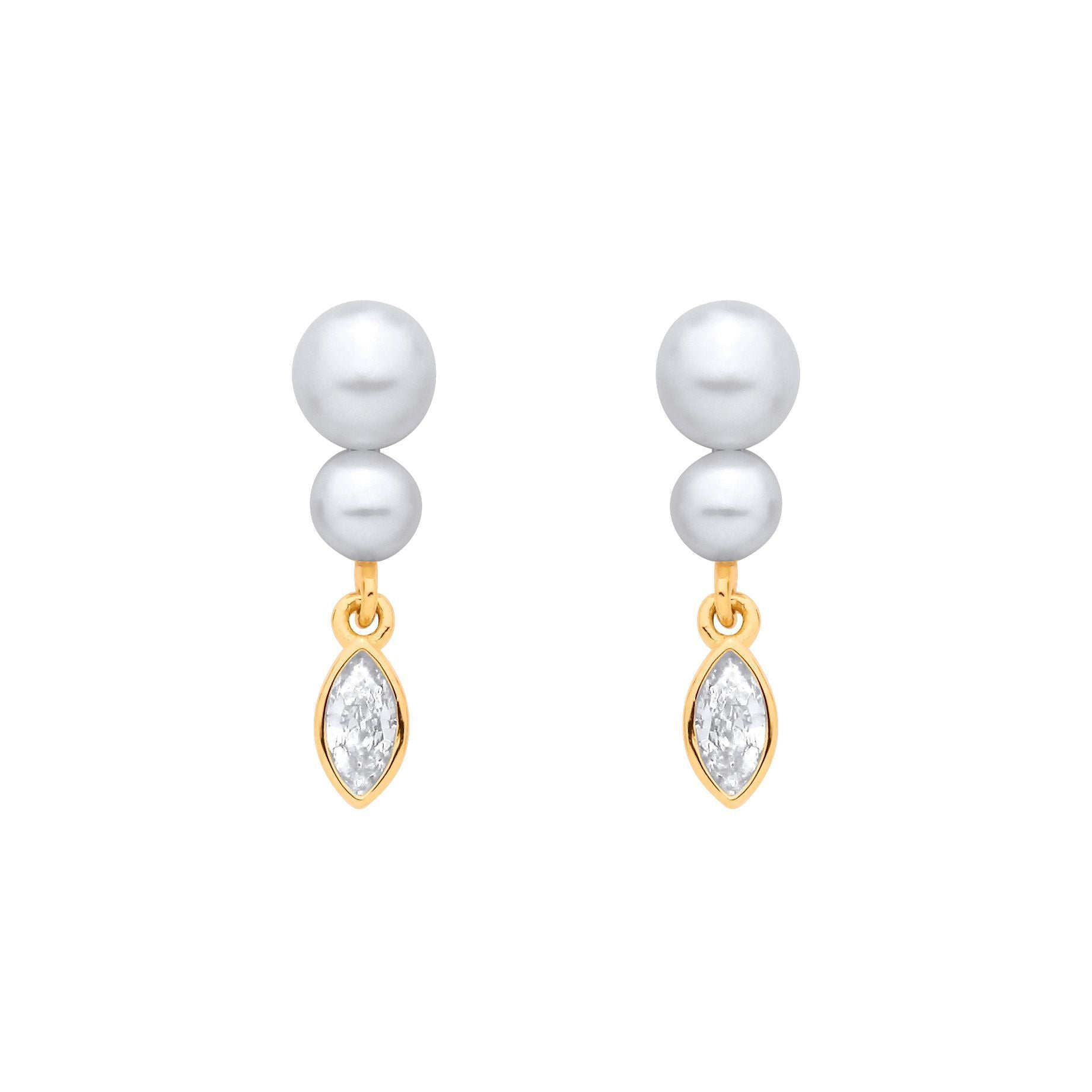Gold-plated Silver  Pearl CZ Flaming Snowman Drop Earrings - EAG1374