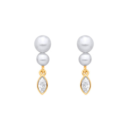 Gold-plated Silver  Pearl CZ Flaming Snowman Drop Earrings - EAG1374