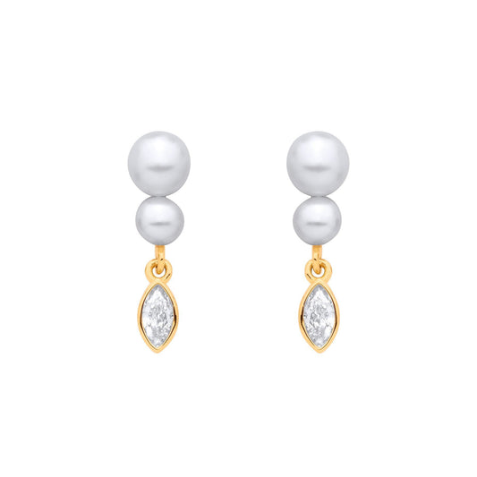 Gold-plated Silver  Pearl CZ Flaming Snowman Drop Earrings - EAG1374