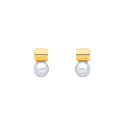 Gold-plated Silver  Pearl Full Moon Lightbulb Drop Earrings - EAG1375