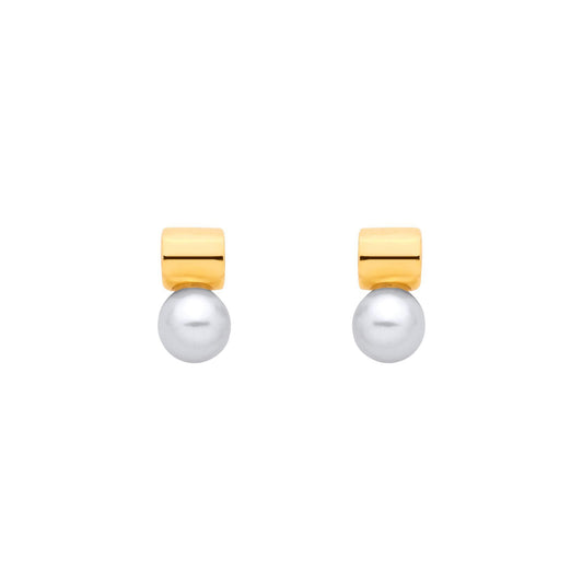 Gold-plated Silver  Pearl Full Moon Lightbulb Drop Earrings - EAG1375