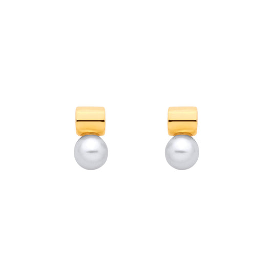 18K Gold Plated Sterling Silver Fresh Water Pearl Stud Earrings - EAG1375