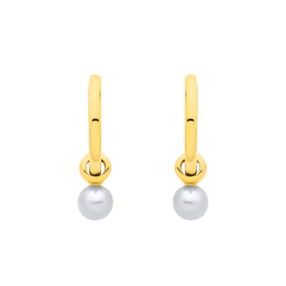 18K Gold Plated Sterling Silver Fresh Water Pearl Huggie Hoop Earrings - EAG1376